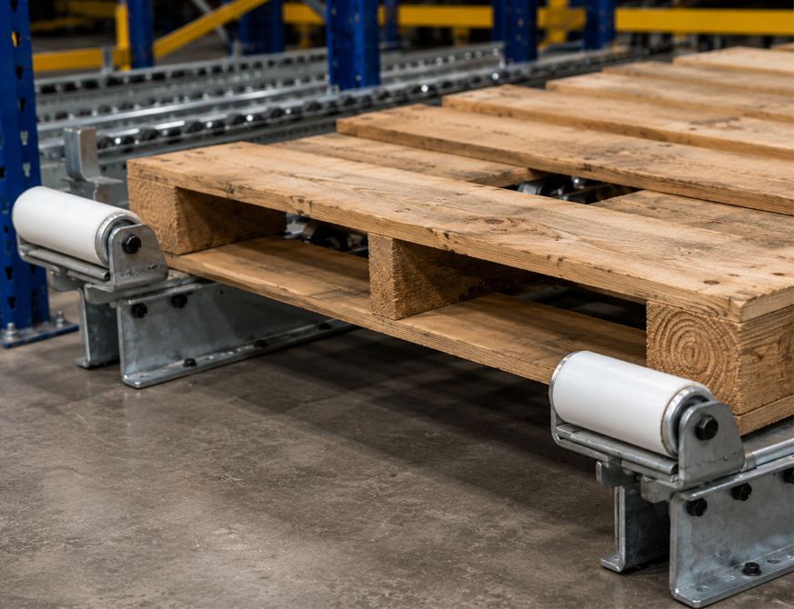 ProStop Installed in Pallet Flow Rail System